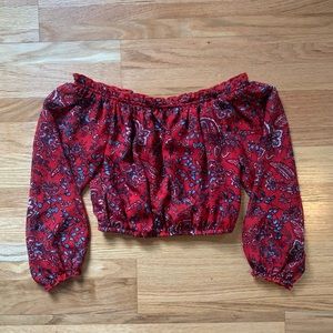 NWOT - Speechless Red Floral Off-the-Shoulder Long Sleeve Crop Top. Size Medium.